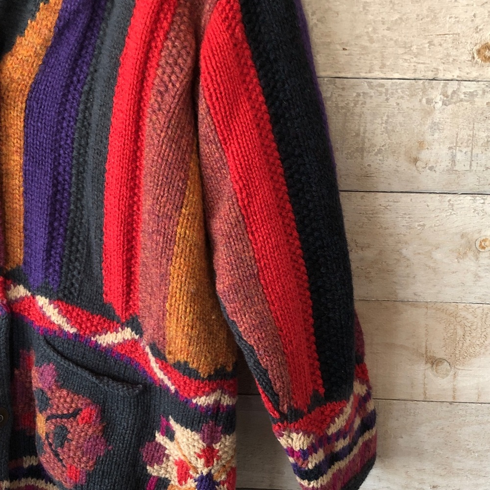 Segrets Sun Prints Colourful Shetland Wool Hand Knit Cardigan - Picture 10 of 12